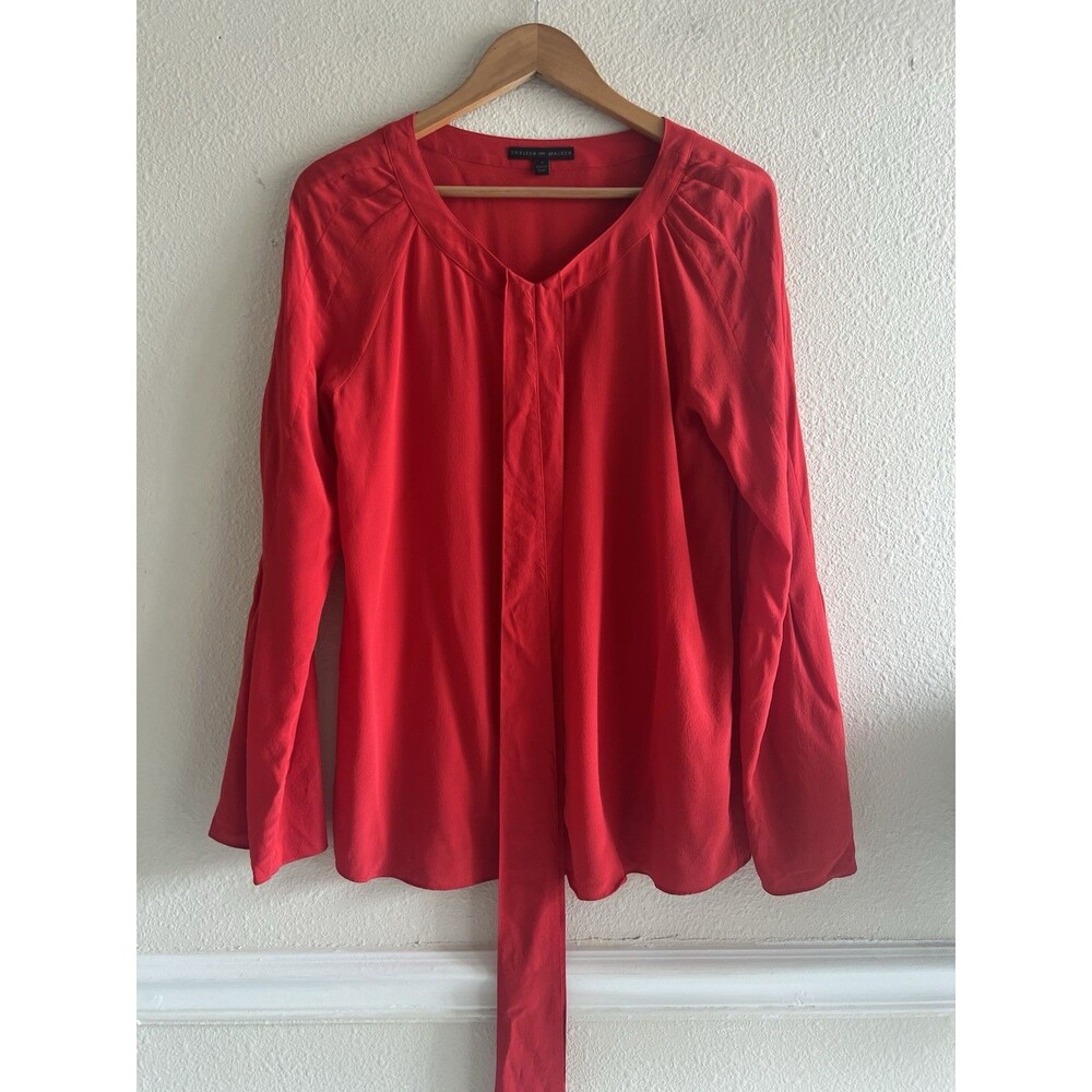 Chelsea & Walker Red Top Bell Sleeve Bow-Tie Neck Sz.4 Feminine Romantic Goth